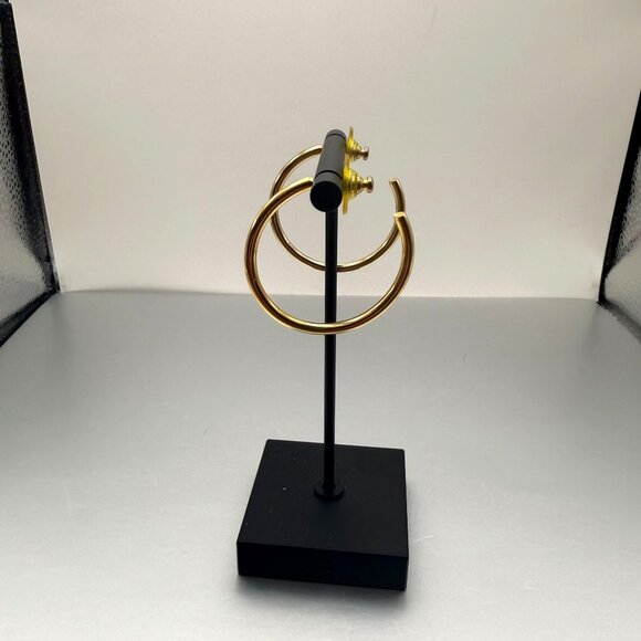 Vintage Gold Tone Open Hoop Earrings Modern Minimalist Style - Picture 3 of 5